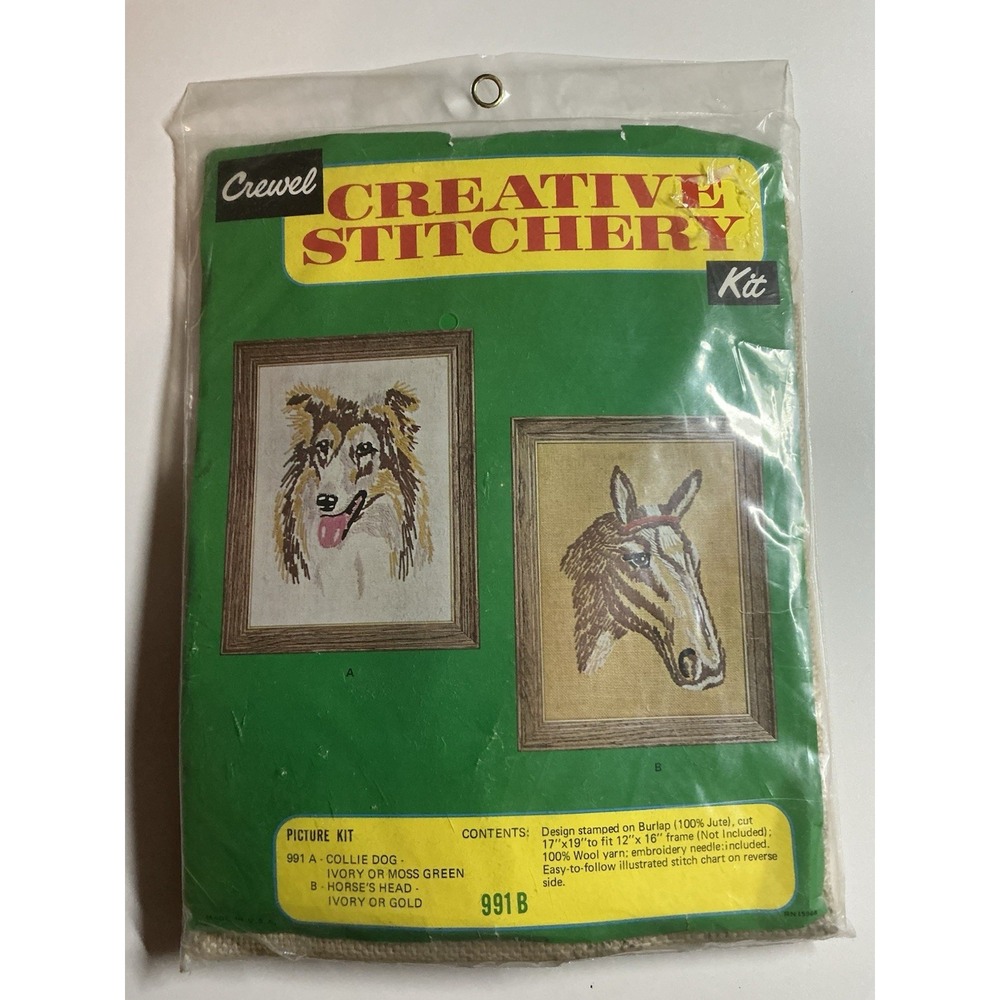 Vtg Crewel CREATIVE STITCHERY Kit #991-B HORSE'S HEAD Burlap 12" x 16" SEALED